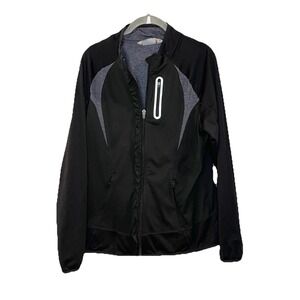 Athleta Prevail Womens Sz L Black Full Zip Ruffle Trim Performance Jacket EUC